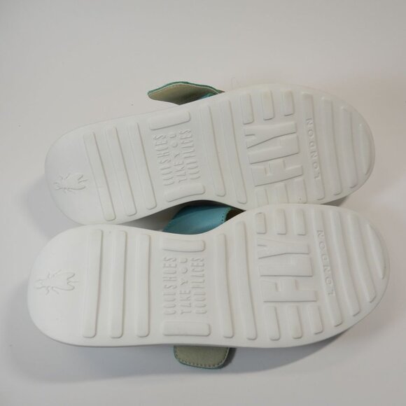 FLY LONDON Dafi SANDALS EU 41 10 10.5 Platform Wedge Thong Turquoise Leather NEW - Picture 12 of 15